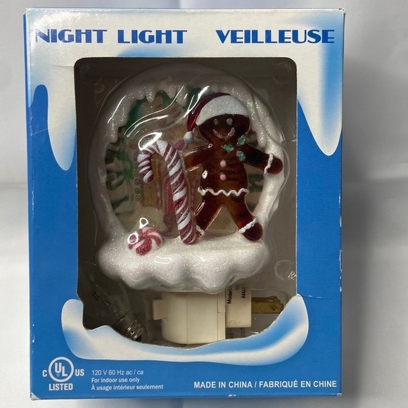 Christmas Holiday Night Light Veilleuse Gingerbread Man With Candy Cane Vintage - Picture 3 of 10